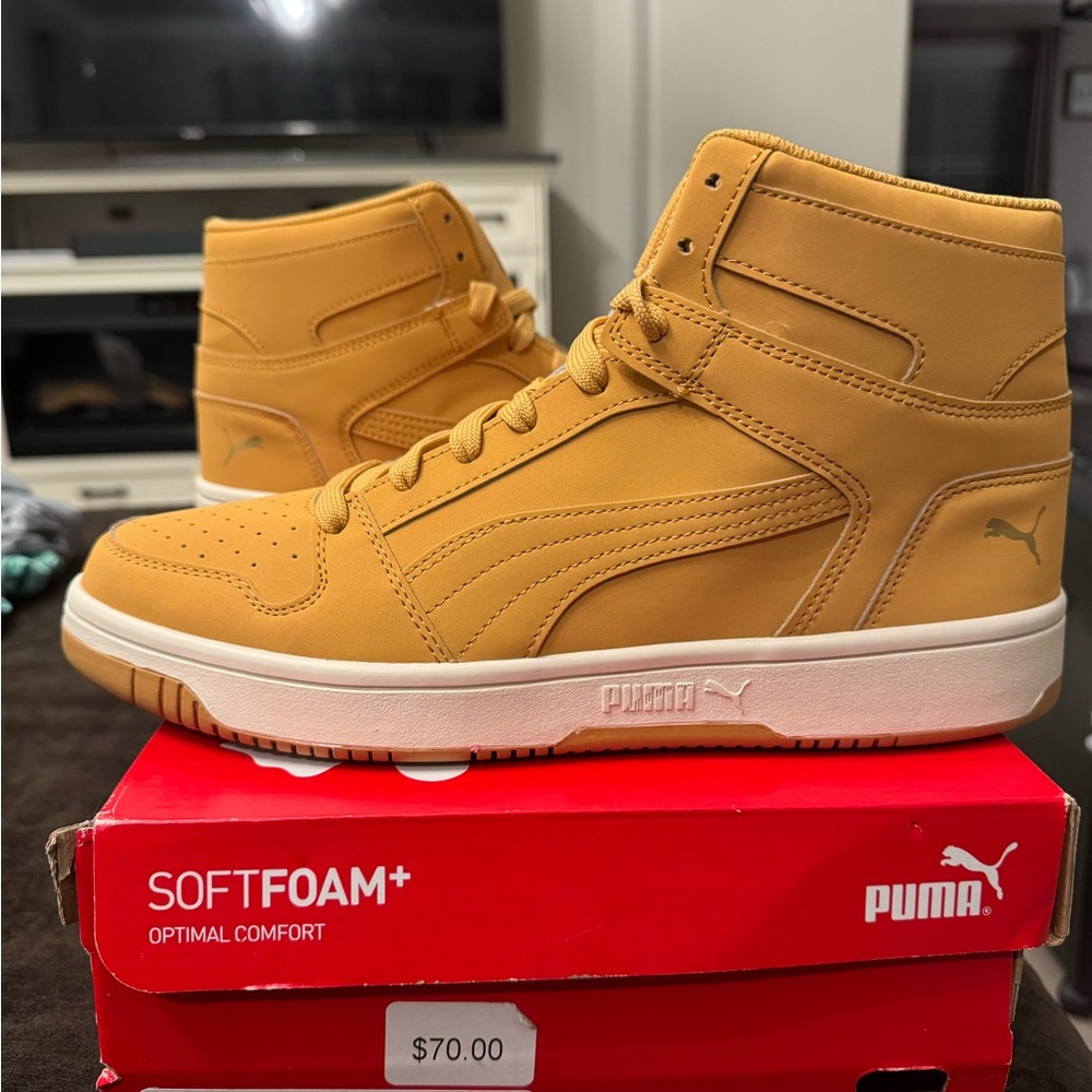 Puma Tan High-Top Sneakers with Classic Silhouette